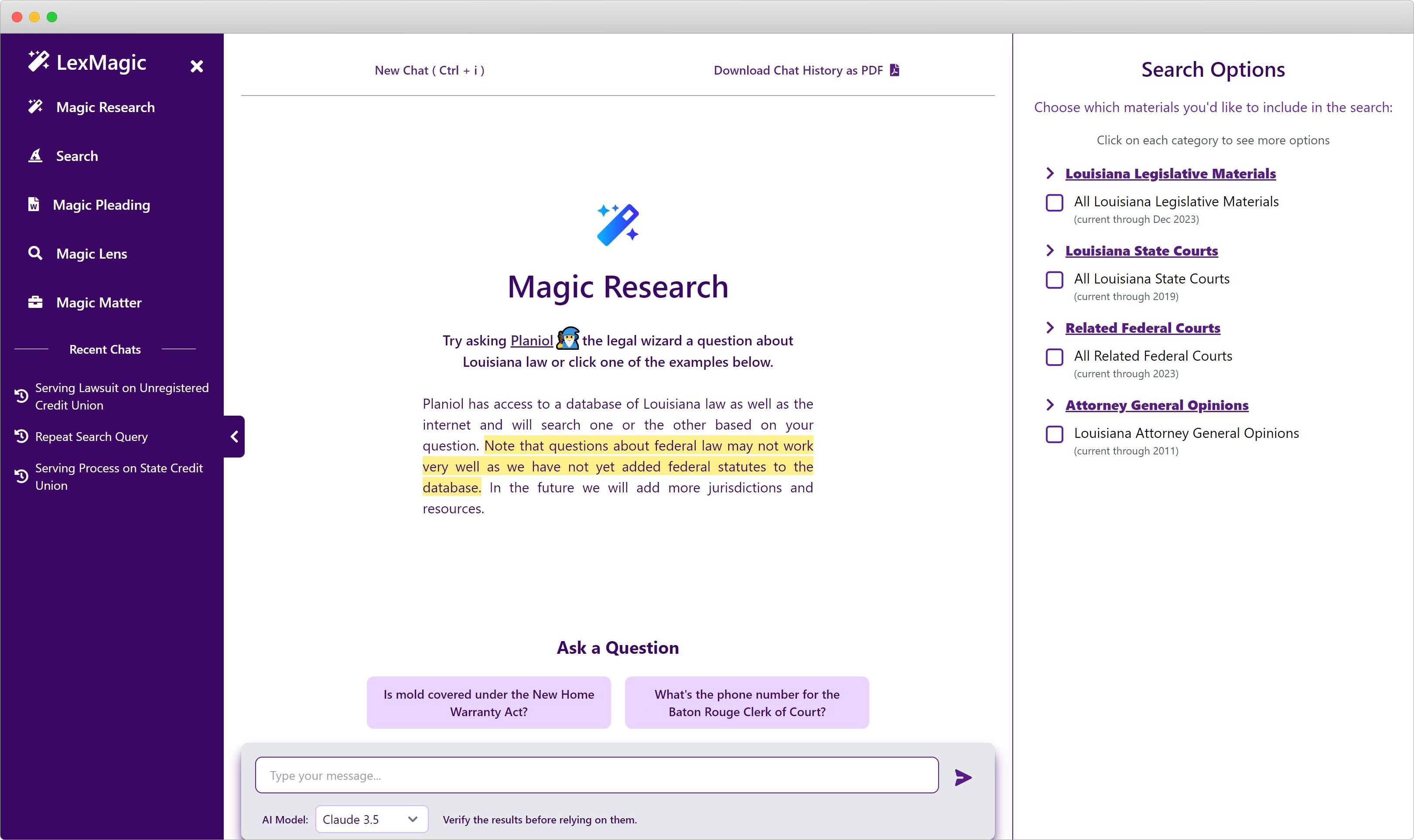 LexMagic interface screenshot